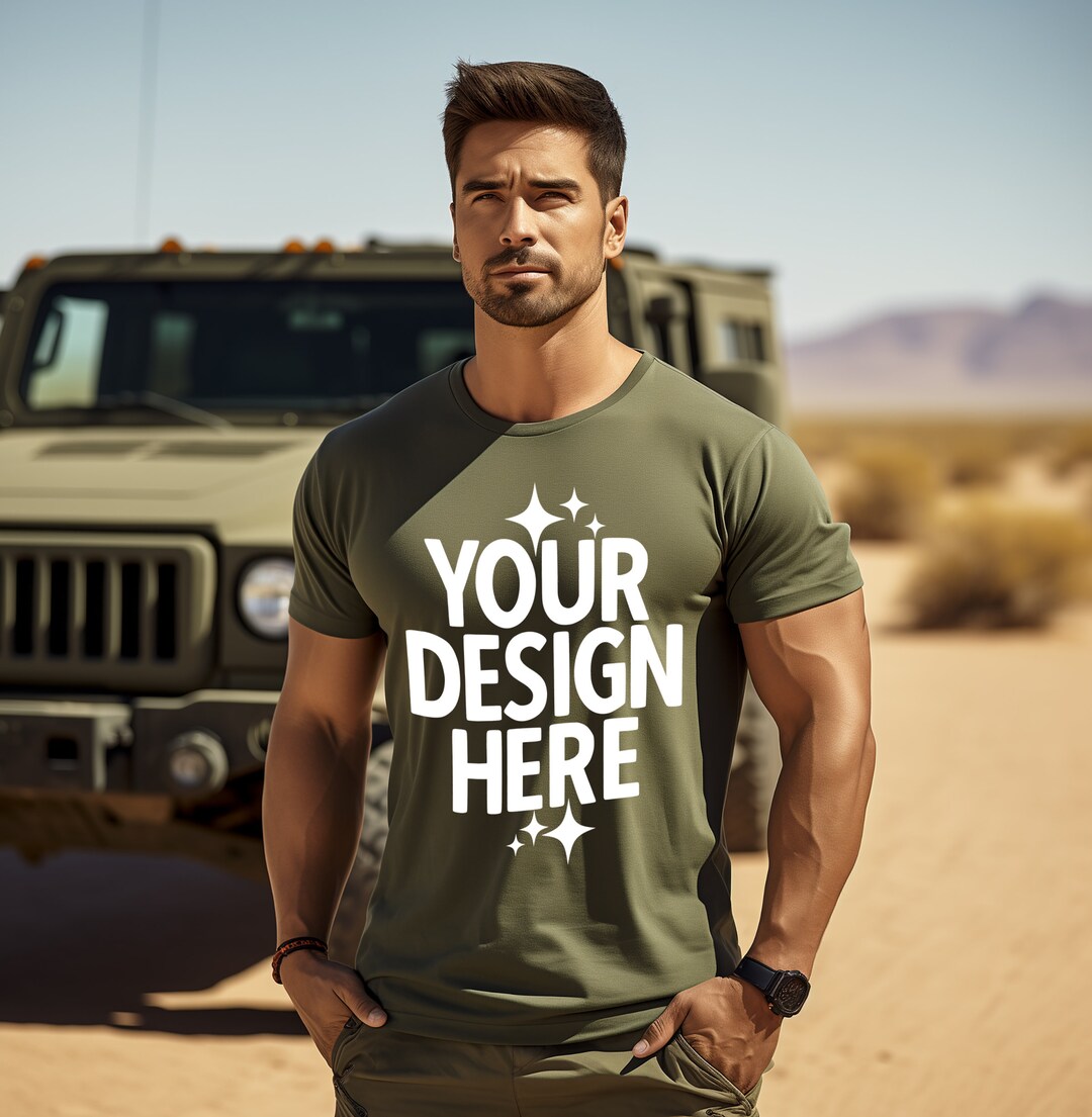 Men's Tshirt Mockup Gildan 5000 G500 Military Green Military Style T