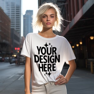 White Gildan 64000 Women&#39;s T-shirt Mockup (JPEG Format)