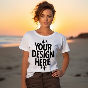White Gildan 64000 T-shirt Mockup: Women&#39;s Loose Fit Tee (JPEG Format)