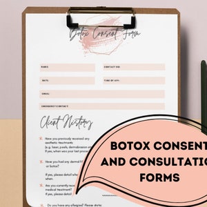 Botox Consent and Consultation Form, printable digital download.  4 forms including health review, consent form and consultation form.