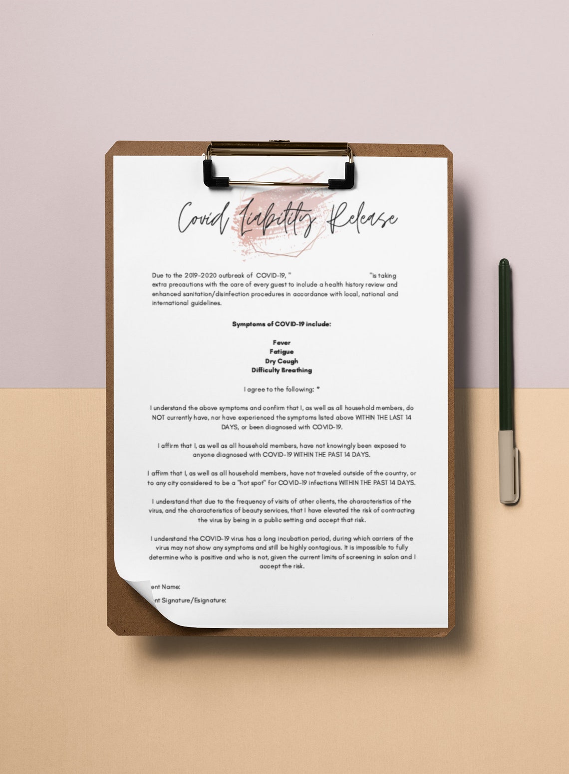 Covid Liability Form for Makeup Artists/hair Salons/beauty ...