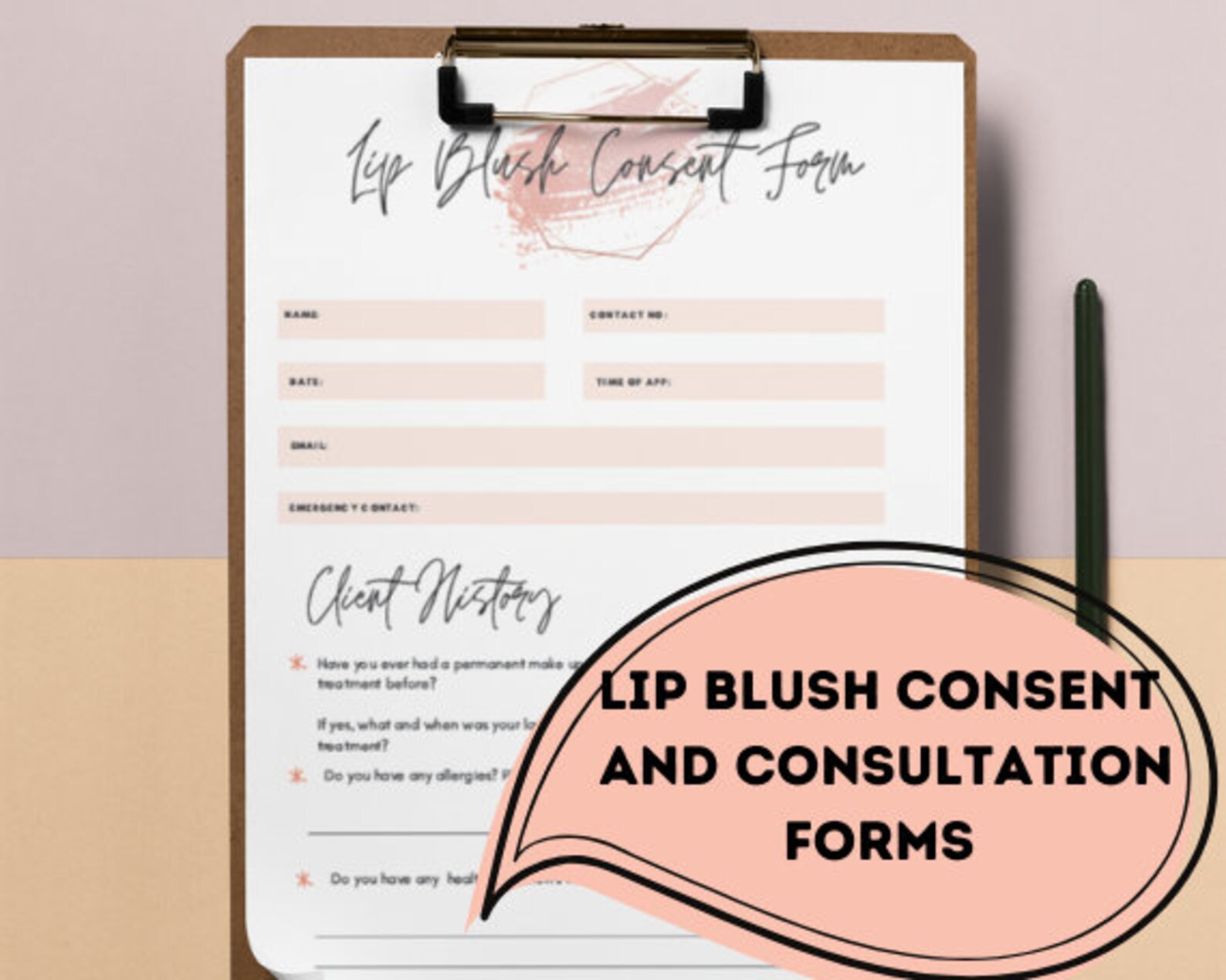 Lip blush permanent makeup consent and consultation form etsy