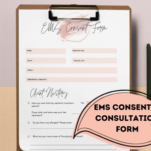 EMS Consent and Consultation Form. Printable and Downloadable Form including aftercare form.