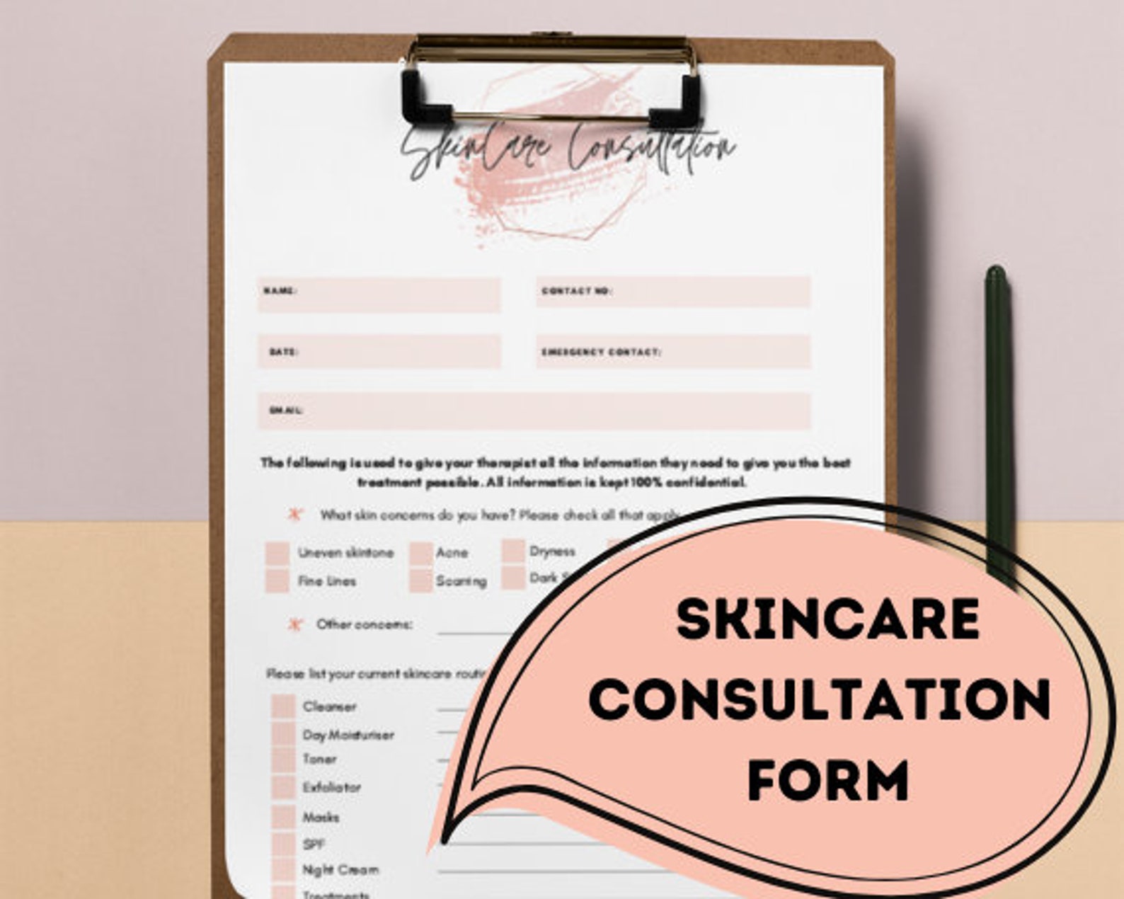Formulario de consulta sobre el cuidado de la piel para terapeutas