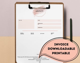 Invoice Template for Makeup Artists, Hair Stylists, Beauty Professionals and small businesses. Digital Printable Download.