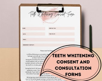 In Office Teeth Whitening Dentist Consent and Consultation Form. Digital Download and Printable.