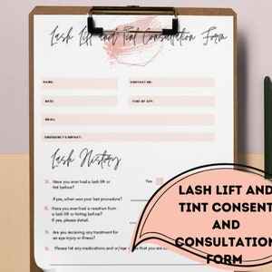 Lash Lift and Tint Consent and Consultation Form. Printable and Downloadable Form.