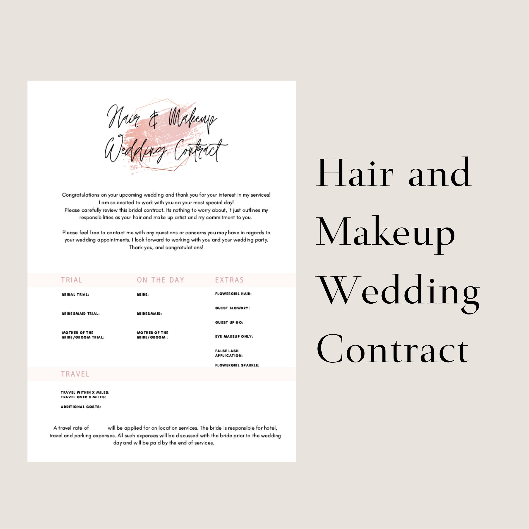 Templates Editable Bridal Makeup Contract Canva Makeup Template