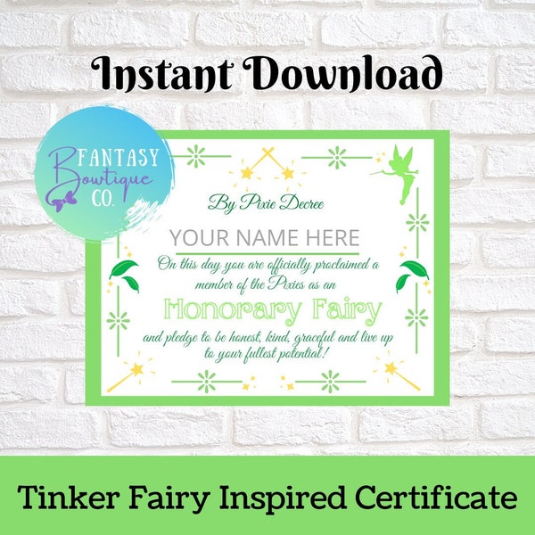 Tinkerbell | Pixie Hollow | Fairy Certificate | Fairies | Pixie Dust