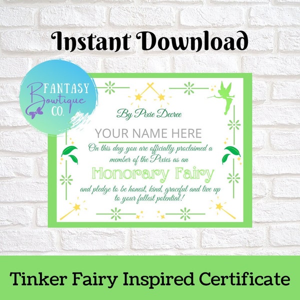 Pixie Hollow | Fairies | Fairy Certificate | Pixie Dust | Tinkerbell