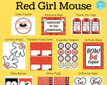 Red Girl Mouse Inspired Printable | Instant Download | Birthday Party Package Collection