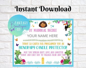 Encanto Mirabel Inspired Certificate | Princess Certificate | Party Favor