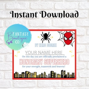 Spiderman | Avengers Certificate | Superheroes | Instant Download