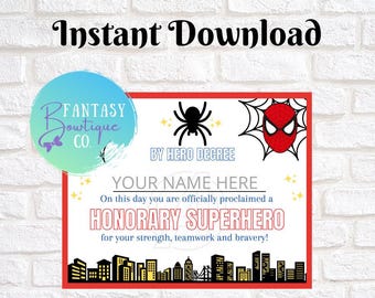 Spiderman | Avengers Certificate | Superheroes | Instant Download