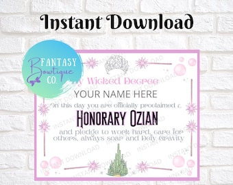Wicked Party | Glinda Inspired Certificate | Princess Certificate | Instant Download | Party Favor