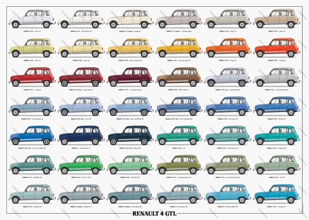 Renault 4 GTL Poster of 42 Colours - Digital Illustration to Print