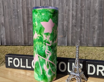 Pink Tumbler w/Green Alcohol Ink