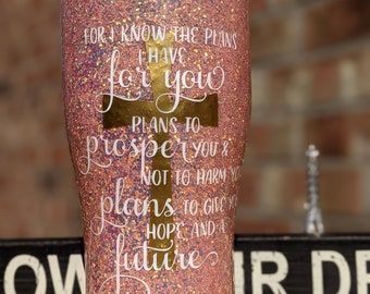 Peach glitter tumbler, free shipping, custom tumbler, personalized tumbler, Epoxy Tumbler, Glitter Tumbler