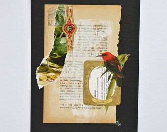 Original Collage Artwork "exotischer Vogel", mixed Media handsigniert, Kunst für die Wand