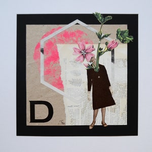 Original Collage Artwork Plant Lady D, mixed Media, handsigniert, Kunst für die Wand, Retro Bild 1