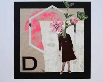 Original Collage Artwork "Plant Lady D", mixed Media, handsigniert, Kunst für die Wand, Retro