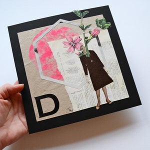 Original Collage Artwork Plant Lady D, mixed Media, handsigniert, Kunst für die Wand, Retro Bild 3