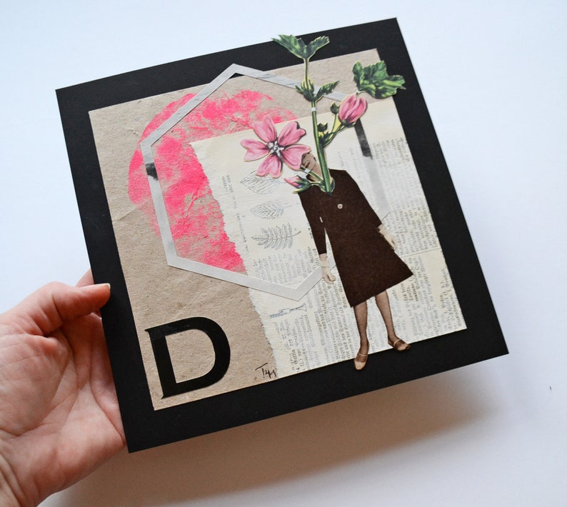 Original Collage Artwork Plant Lady D, mixed Media, handsigniert, Kunst für die Wand, Retro Bild 3