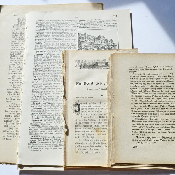 50 alte Buchseiten, Vintage Papier altdeutsche Schrift für Scrapbooking, Collage, Junk Journal
