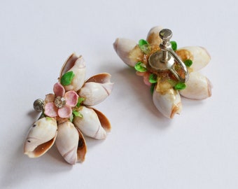 Vintage Ohrringe Schrauben aus Muscheln, Strand, Rockabilly
