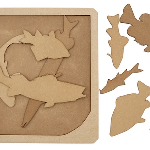 Wooden puzzle, 9 fish
