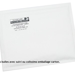 May include: A white padded envelope with printed text and a logo in the upper right corner. The text includes a name, address, and contact information. The envelope is sealed and ready for mailing.