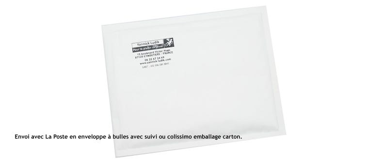 May include: A white padded envelope with printed text and a logo in the upper right corner. The text includes a name, address, and contact information. The envelope is sealed and ready for mailing.