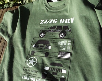 ZJ Grand Cherokee 4.0 six, 5.2 V8, 5.9 Niner V8, 2.5 Diesel 1992, 1993, 1994, 1995, 1996 1997 1998 T shirts most sizes M L XL 2XL