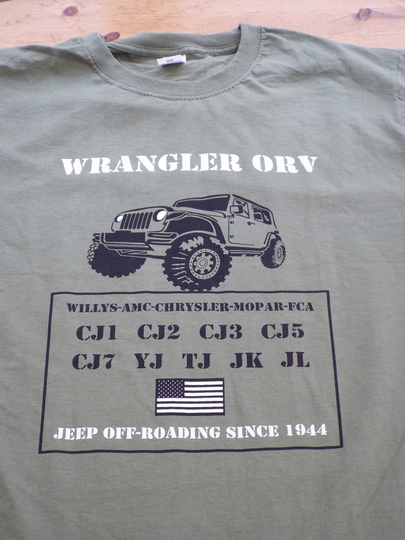 Wrangler T shirt CJ TJ JK willys, jl, jlu, jk, jku, cj1 cj2 cj3, cj4, cj5, cj7, yj, bantam 1944, 1984,1986,2000, 2005, 2008,2018,2023 image 5