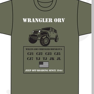 Wrangler T shirt CJ TJ JK willys, jl, jlu, jk, jku, cj1 cj2 cj3, cj4, cj5, cj7, yj, bantam 1944, 1984,1986,2000, 2005, 2008,2018,2023 image 7