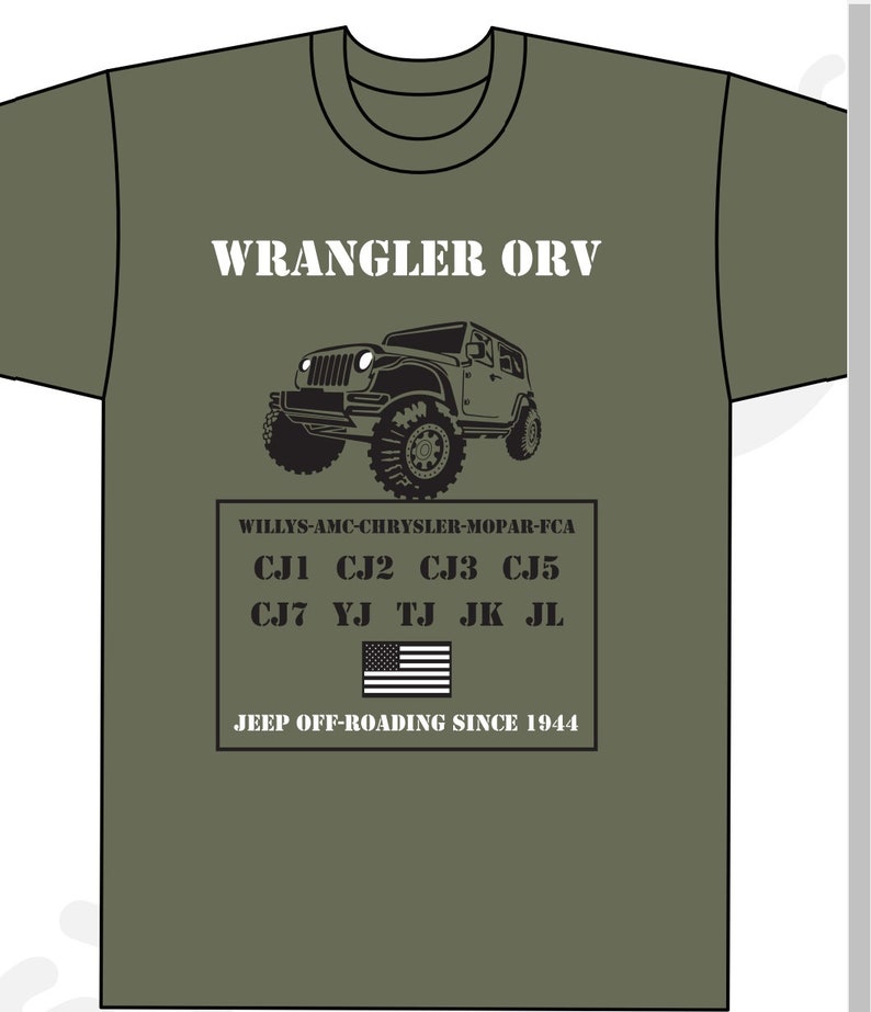 Wrangler T shirt CJ TJ JK willys, jl, jlu, jk, jku, cj1 cj2 cj3, cj4, cj5, cj7, yj, bantam 1944, 1984,1986,2000, 2005, 2008,2018,2023 image 7