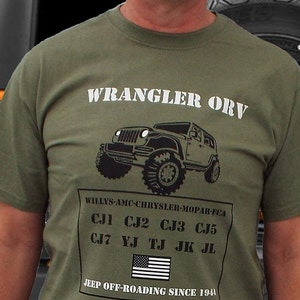 Wrangler T shirt CJ TJ JK willys, jl, jlu, jk, jku, cj1 cj2 cj3, cj4, cj5, cj7, yj, bantam 1944, 1984,1986,2000, 2005, 2008,2018,2023 image 6