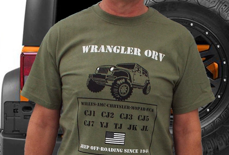 Wrangler T shirt CJ TJ JK willys, jl, jlu, jk, jku, cj1 cj2 cj3, cj4, cj5, cj7, yj, bantam 1944, 1984,1986,2000, 2005, 2008,2018,2023 image 6