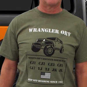 Wrangler T shirt CJ TJ JK willys, jl, jlu, jk, jku, cj1 cj2 cj3, cj4, cj5, cj7, yj, bantam 1944, 1984,1986,2000, 2005, 2008,2018,2023 image 1