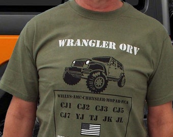 Wrangler T shirt  CJ TJ JK willys, jl, jlu, jk, jku, cj1 cj2 cj3, cj4, cj5, cj7, yj, bantam 1944, 1984,1986,2000, 2005, 2008,2018,2023