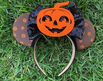 Halloween Pumpkin Mouse Ears: Orange Polka Dot Holiday Headband
