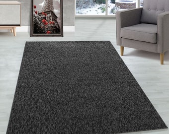 Teppich Kurzflor 4mm Florhöhe meliert glänzend Wohnzimmerteppich Heimbüro Anthrazit