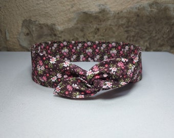 Bandeau cheveux headband fil de fer liberty fond marron