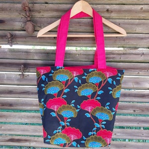 Sac cabas souple tote bag wax rose bleu vert fond noir