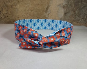 Hairband wire headband red / orange flowers and blue fans