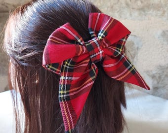 red green yellow Scottish tartan bow barrette