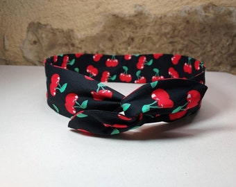Twist hairband, semi-rigid wire, cherries, black background