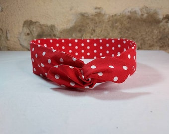 Bandeau cheveux pin up twist headband fil de fer semi rigide rouge à pois blanc