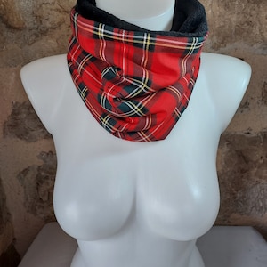 Red, green, black Scottish tartan neck warmer snood
