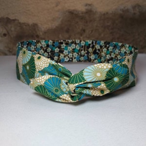 Bandeau cheveux twist headband fil de fer semi rigide fleurs turquoise noir vert doré image 1